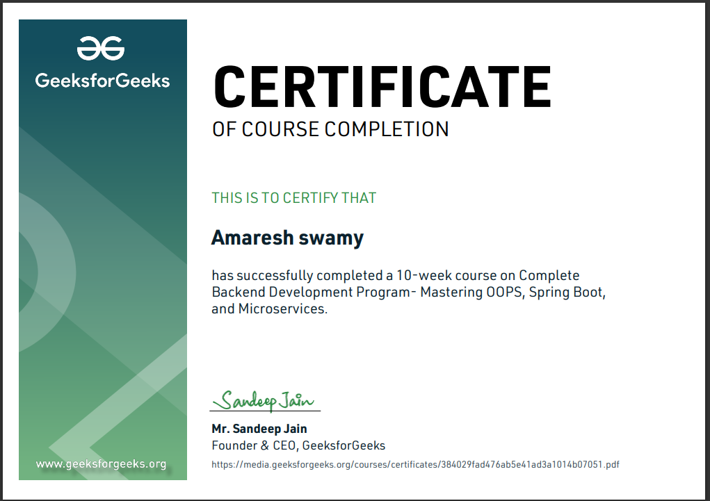 GeeksforGeeks Java Certification