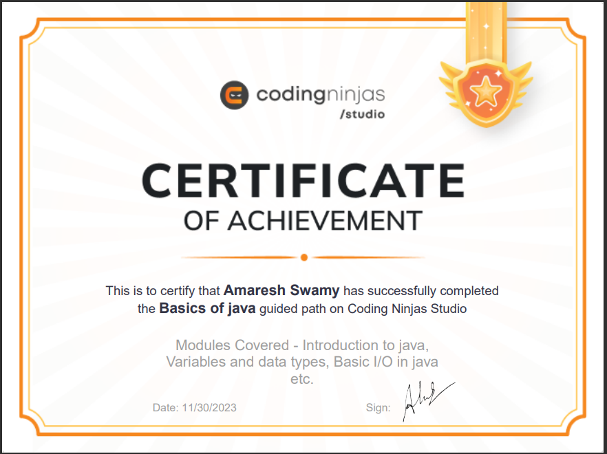 Java Coding Ninjas Certification